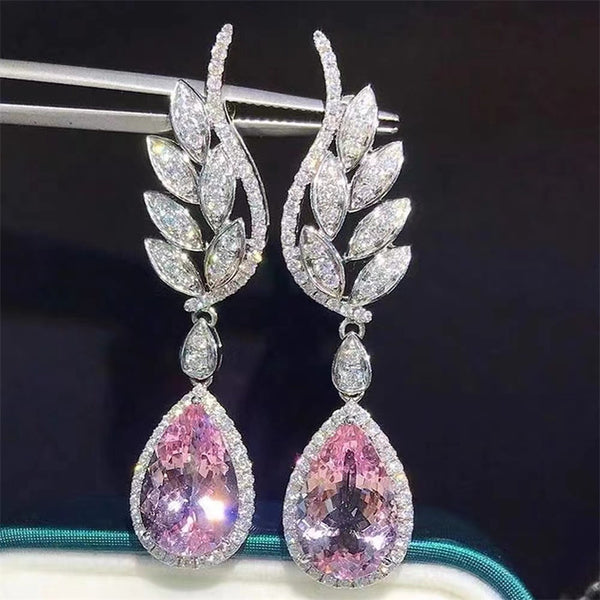 KISALL Angel's Wings Pink Diamond Water Drop Earrings