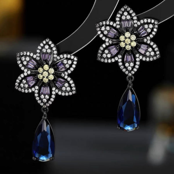 Zircon inlaid flower drop earrings