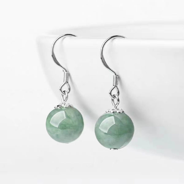 ORIGINAL JADE BEAN GREEN ROUND BEAD EARRINGS