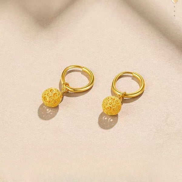 ORIGINAL GOLD SILK DELICATE EMBROIDERY BALL EARRINGS