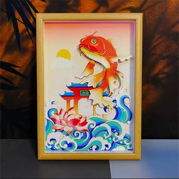 Carp Leaping Over Longmen Paper Cuttings Craft Stereoscopic Painting