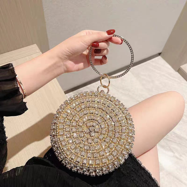 Yellow temperament versatile round crystal bag