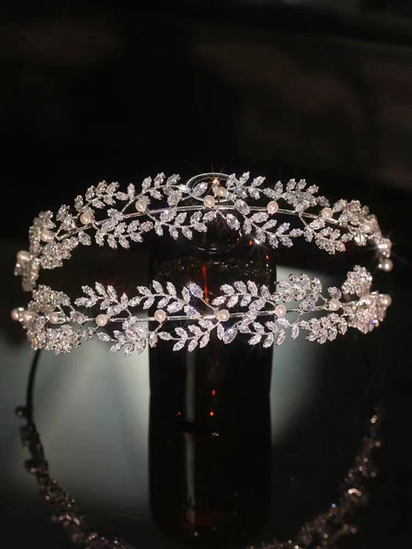 KISALL Korean style zircon pearl double layered gold silver hair band