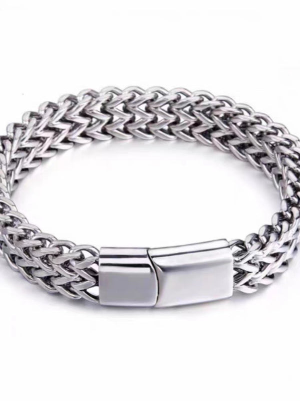 Cuban Chain Double Layer Bracelet Men's European and American Personalized Men's and Women's Handicrafts Titanium Steel Colorless Fashion Bracelet