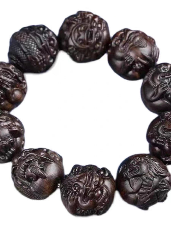 [Dragon Born Nine Sons] Agarwood Hand Stranded Buddha Beads Cultural Play Handheld Men's Hand Stranded Buddha Beads