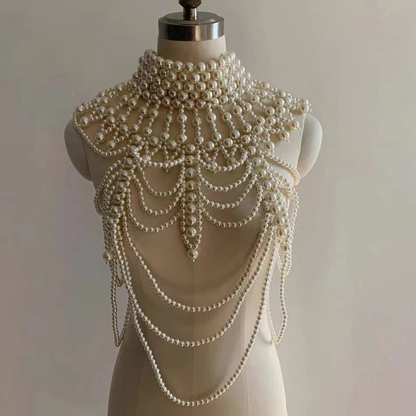 Palace retro ultra heavy handmade pearl wedding dress body chain