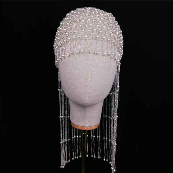 Super Immortal Pearl Tassel Headwear Hat Retro Korean Bride Style Hair Accessories Travel Photography Studio Photo Accessories