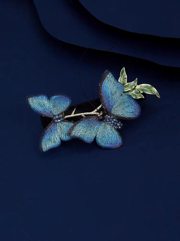 KISALL Blue Butterfly Embroidered Hair Clip