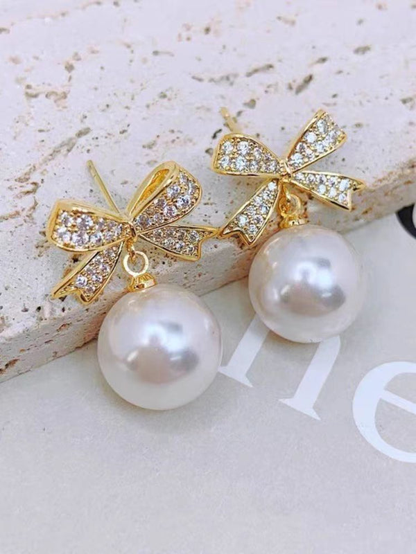 KISALL Diamond Bow Pearl Earrings