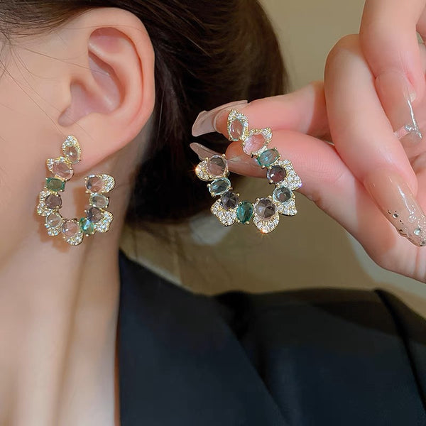 Original New Semi Circular Crystal Earrings