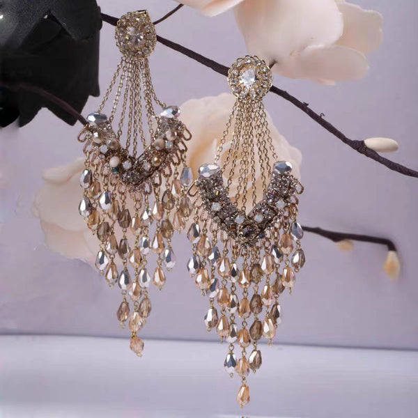 KISALL Designer Handmade Tassel Personalized Crystal Earrings