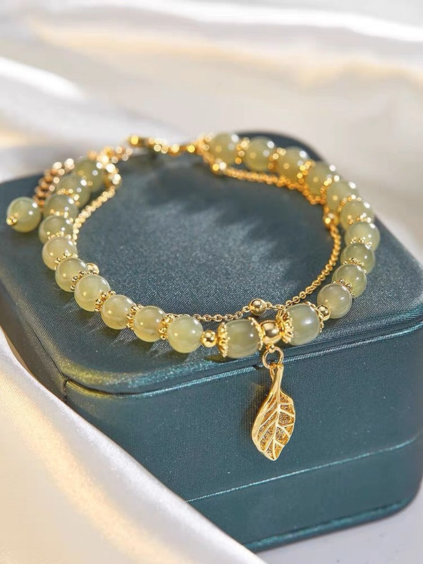 KISALL 14K gold Hotan Jade Gold Branch Jade Leaf Bracelet