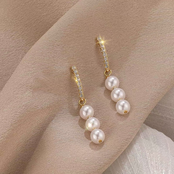 Premium Style Long Style Diamond Pearl Earrings