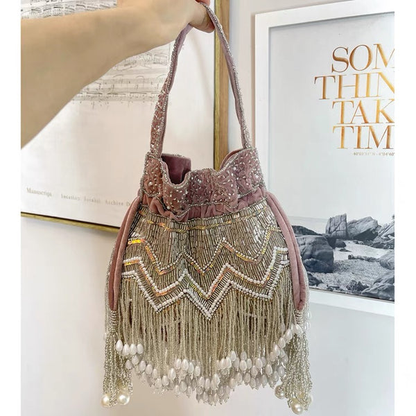 KISALL Handmade Pearl Tassel Handbag From India