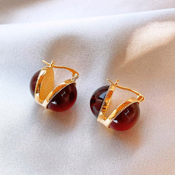 KISALL Crystal Red Bean Colored Gold Ear Buckle