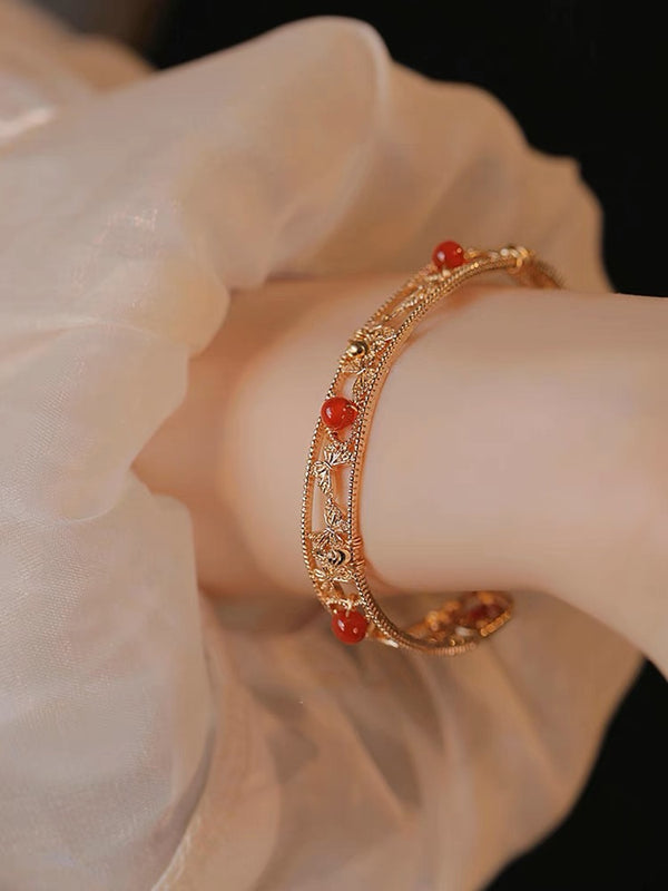 KISALL Electroplated Pure Gold Red Agate Bracelet