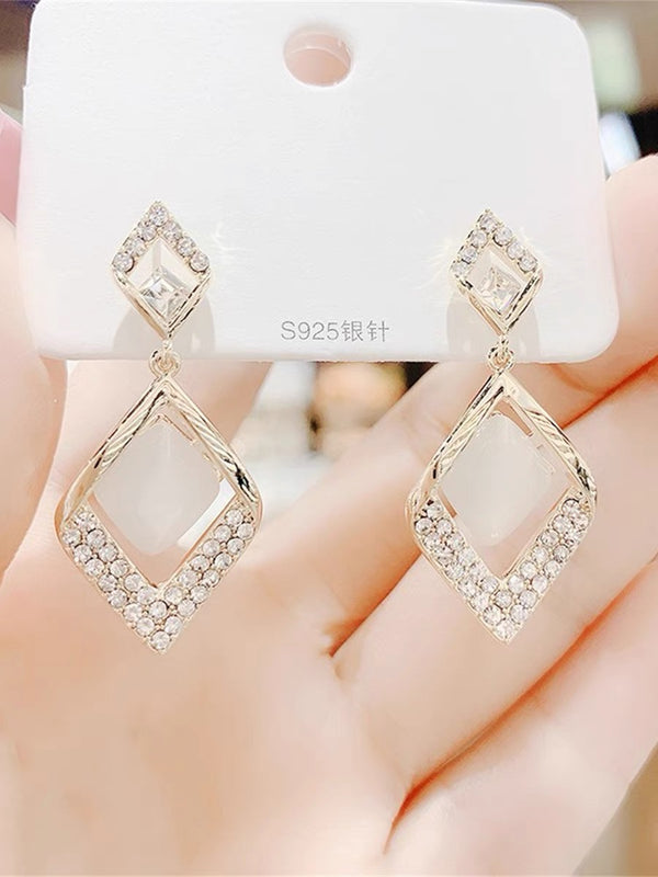 KISALL Geometric Cat's Eye Diamond Earrings