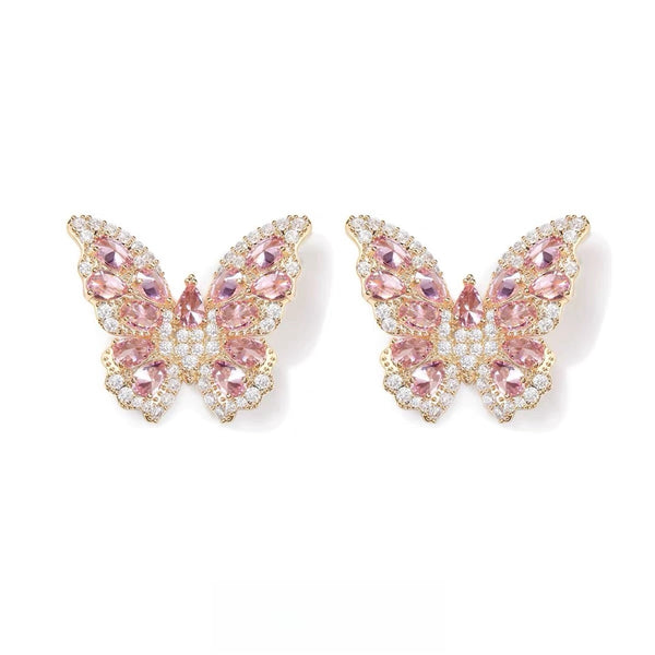 Pink Butterfly Premium Light Luxury Diamond Earrings