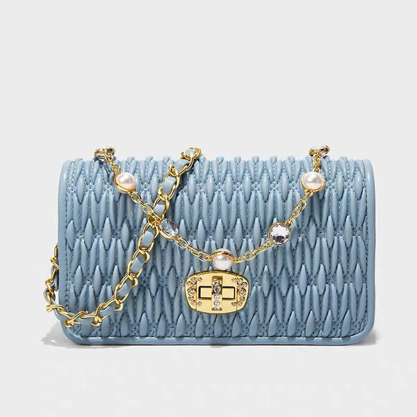 KISALL Chain Diamond Lattice Crossbody Pearl Small Bag