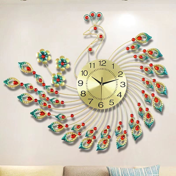 KISALL Peacock Clock Wall Hanging Clock Personalized Silent Decoration Quartz Clock